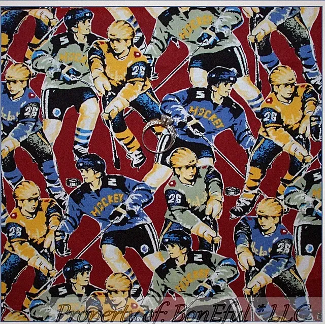 BonEful Fabric FQ Cotton Quilt VTG NHL ICE HOCKEY Sport Star Boy B&W L Game Team