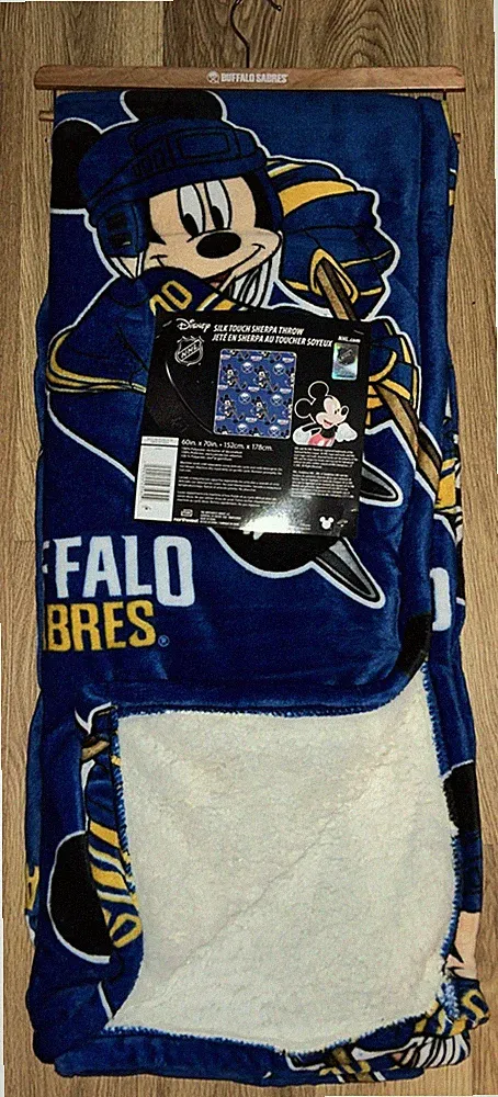 Buffalo Sabres NHL Disney Mickey Silk Touch Sherpa Throw Blanket 60 X 70 NWT