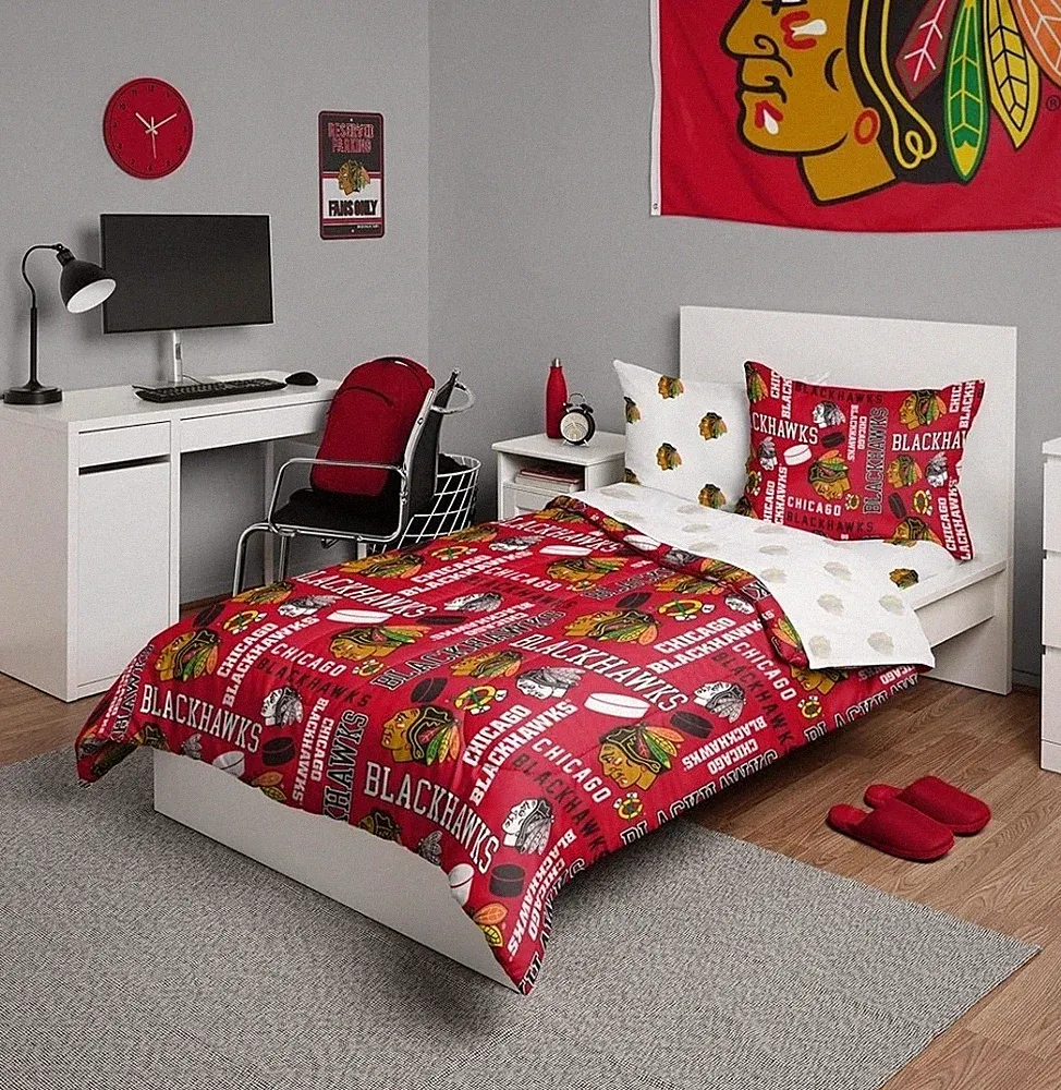 Chicago Blackhawks NHL Team Bed In A Bag Comforter Bedding 5 Piece Twin Set