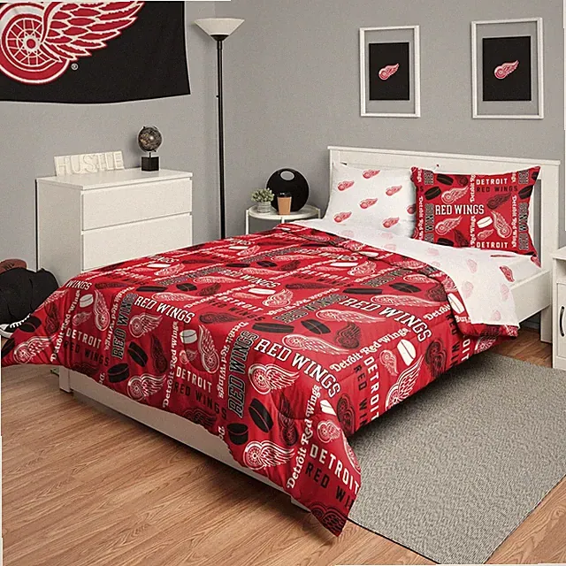 FOCO Detroit Red Wings NHL Team Color Bed in a Bag Comforter Bedding 5 Piece Set