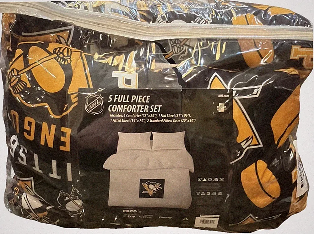 FOCO Pittsburgh Penguin NHL Team Full Piece Comforter Set New Open Package