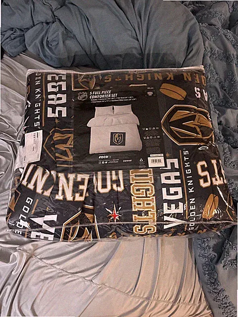 FOCO Vegas Golden Knights NHL Team Color Bed in a Bag Comforter 5 Piece Set Full