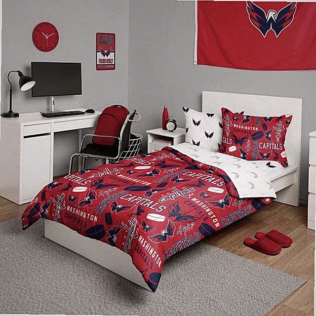 FOCO Washington Capitals NHL Team Color Bed in a Bag Comforter Bedding 5 Pc Twin