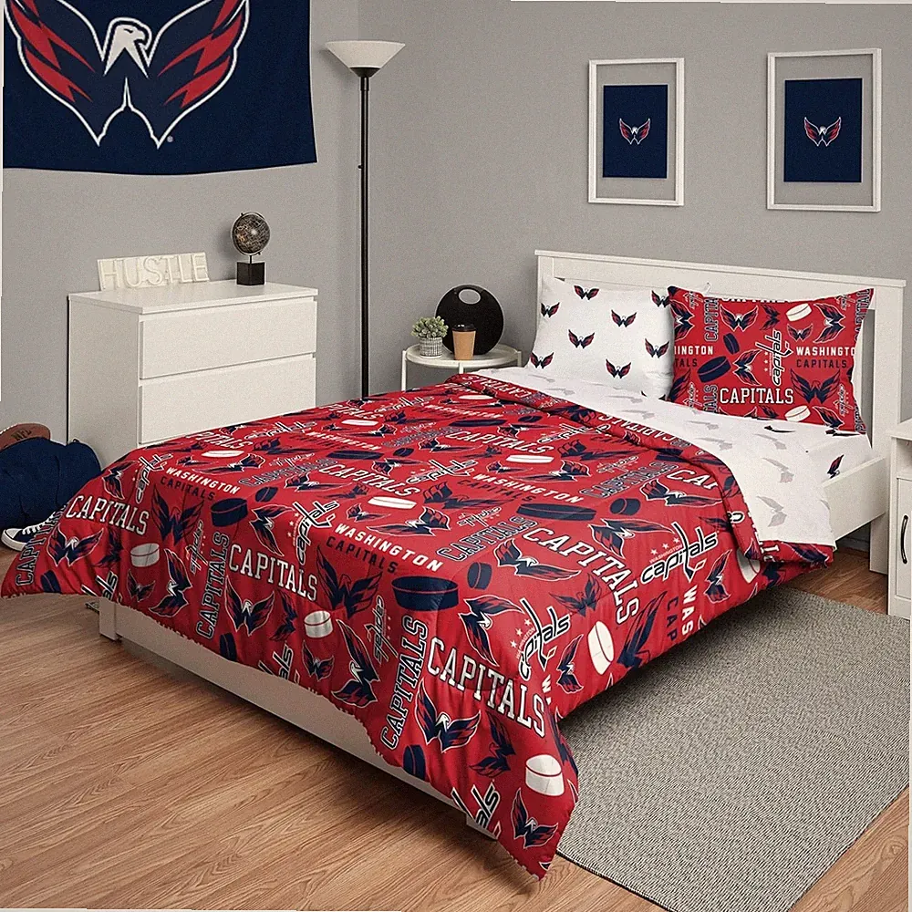 FOCO Washington Capitals NHL Team Comforter Bedding 5 Piece Set Full
