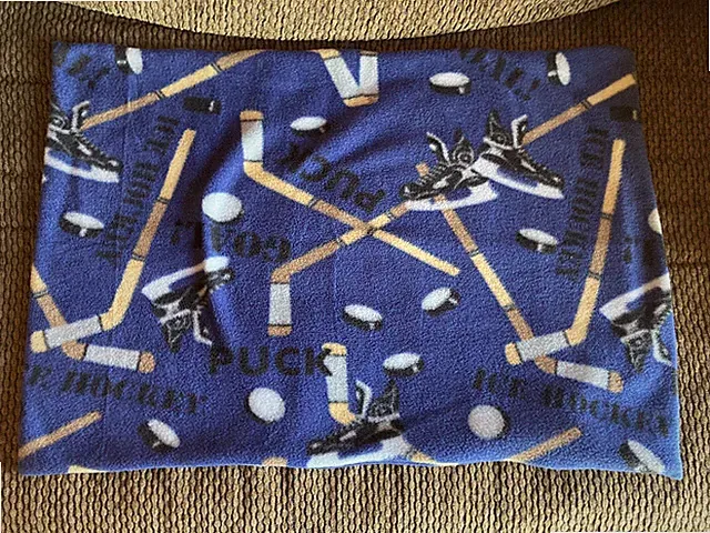 Handmade Kids Fleece Standard Pillow Case Blue Hockey Puck Stick Winter Sport