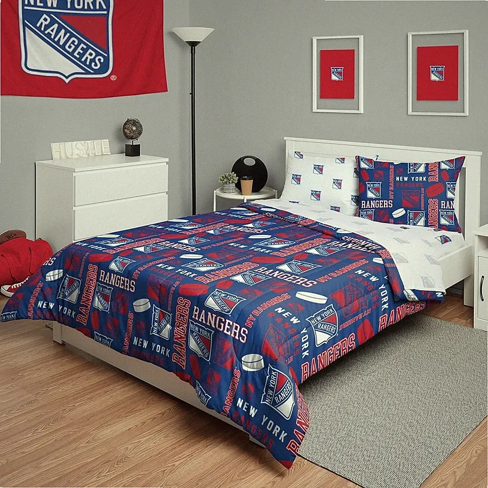 New York Rangers NHL Hockey Comforter Bedding 5 Piece Set - Size Full - New