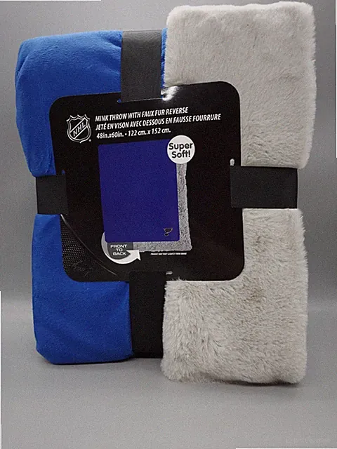 Official NHL -St Louis Blues - Mink Throw - Faux Fur Reverse - Very Soft!