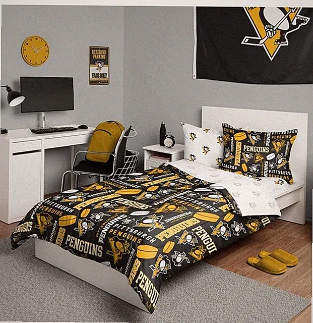 Pittsburgh Penguins NHL Team Color Bed in Bag Comforter Bedding 5 Piece Full