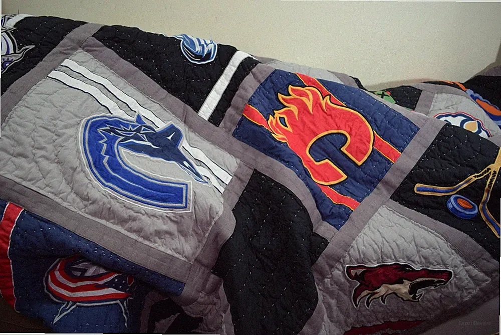 Pottery Barn Teen NHL Hockey Team Logos Patchwork Quilt Bedding TWIN 84x64 PB