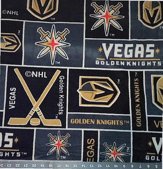 Vegas Golden Knights FLEECE Fabric NHL VGK Fabric by the 1/4, 1/2, Yard 58"/60"W