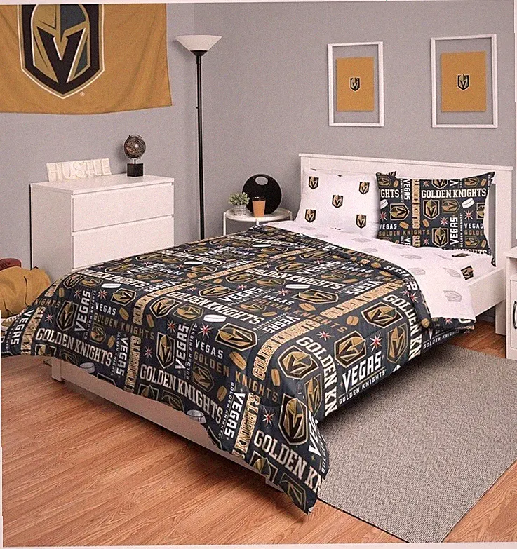 Vegas Golden Nights NHL Team Color Bed in Bag Comforter Bedding 5 Piece Twin