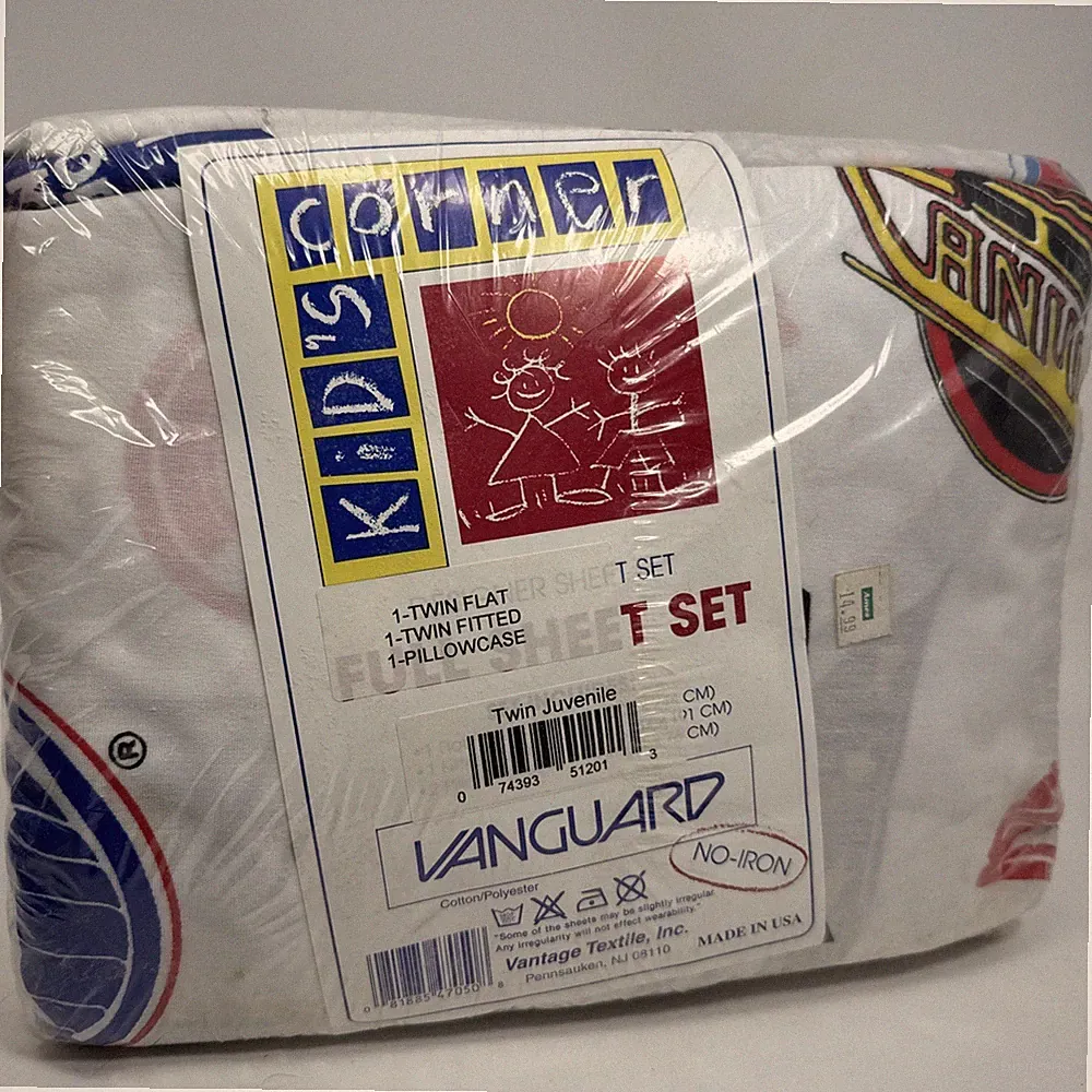 Vintage NHL Ice Hockey Team Logo All Over Print Bedding Twin Set White Made USA